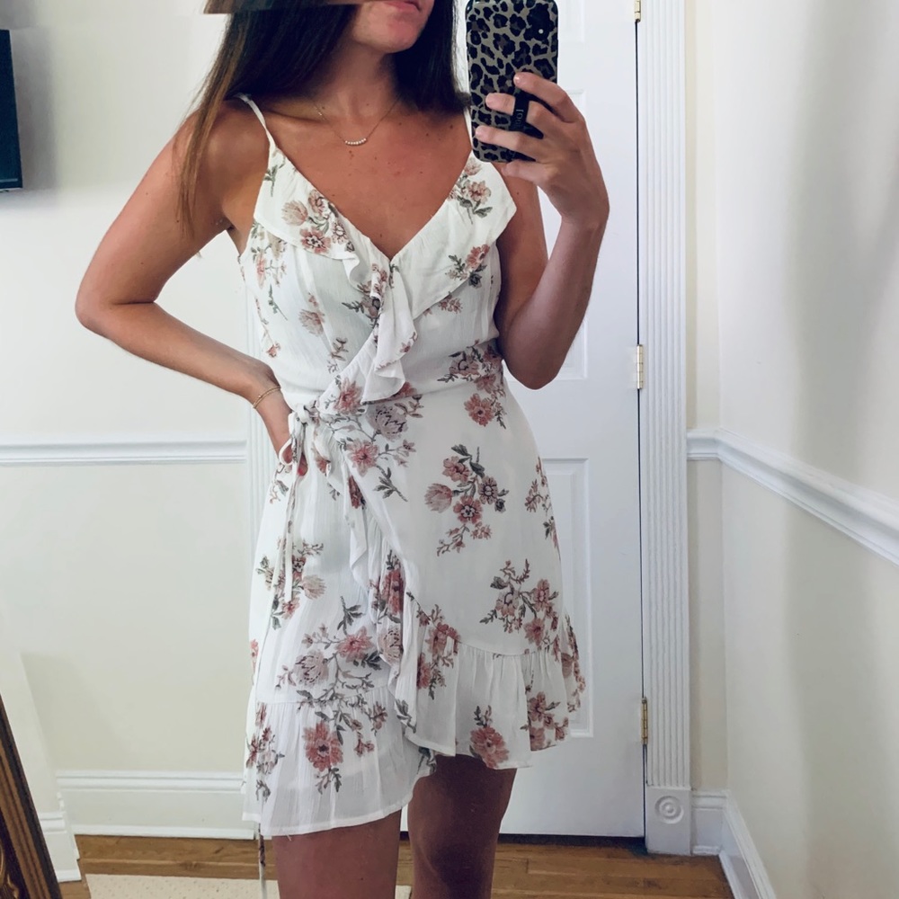 White floral wrap dress